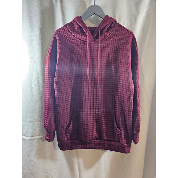 Maroon Mens Hoodie Sweatshirt with Squares Size Medium - Picture 1 of 9